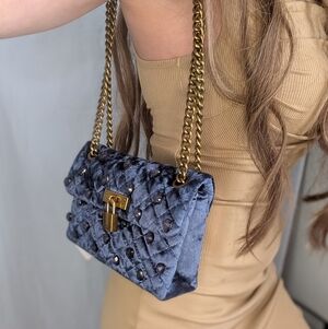 Kurt Geiger London Mini Brixton Velvet Crystal Crossbody Bag NWT